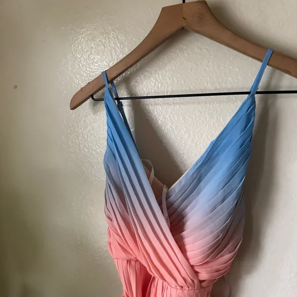 Lulus | Pleat the Way Blue and Pink Ombre Pleated Romper - Picture 3 of 7